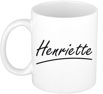 Bellatio Decorations Henriette Naam koffiemok - beker - met sierlijke letters - wit - 300 ml - Cadeau - Dames