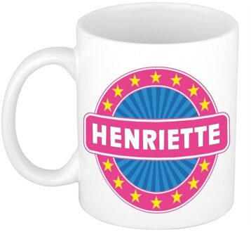 Bellatio Decorations Henriette voornaam koffiemok - beker - wit/roze - 300 ml - Cadeau - Dames - Collega - Moederdag