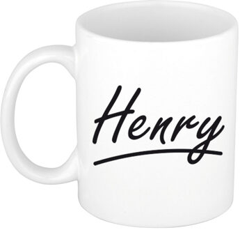 Bellatio Decorations Henry Naam koffiemok - beker - met sierlijke letters - wit - 300 ml - Cadeau - Heren
