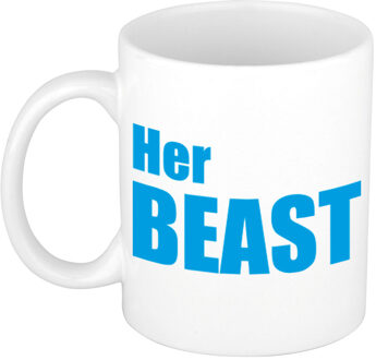 Bellatio Decorations Her beast cadeau mok / beker wit met blauwe letters 300 ml - feest mokken