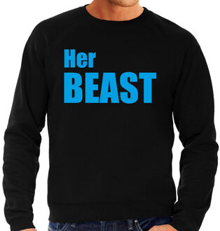 Bellatio Decorations Her beast sweater / trui zwart met blauwe letters voor heren 2XL