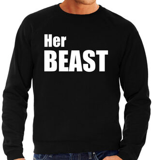 Bellatio Decorations Her beast sweater / trui zwart met witte letters voor heren 2XL