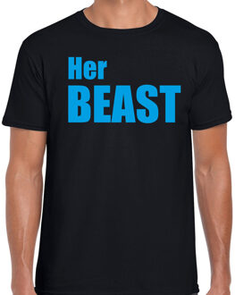 Bellatio Decorations Her beast t-shirt zwart met blauwe letters voor heren 2XL