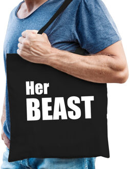 Bellatio Decorations Her beast tas / shopper zwart katoen met witte tekst voor heren - Feest Boodschappentassen