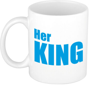 Bellatio Decorations Her king cadeau mok / beker wit met blauwe letters 300 ml - feest mokken