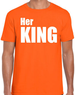 Bellatio Decorations Her king fun t-shirt oranje met witte tekst voor heren 2XL - Feestshirts