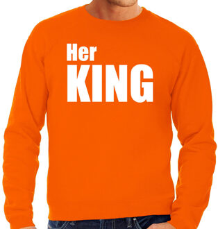 Bellatio Decorations Her king oranje trui / sweater met witte tekst voor heren Koningsdag / Holland 2XL - Feesttruien