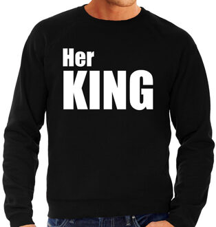 Bellatio Decorations Her king sweater / trui zwart met witte letters voor heren