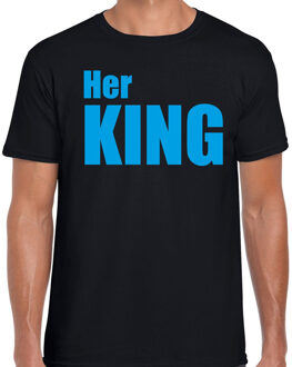 Bellatio Decorations Her king t-shirt zwart met blauwe letters voor heren