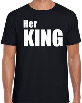 Bellatio Decorations Her king t-shirt zwart met witte letters voor heren 2XL