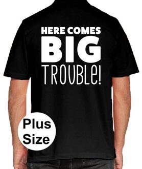 Bellatio Decorations Here comes BIG trouble grote maten poloshirt zwart voor heren