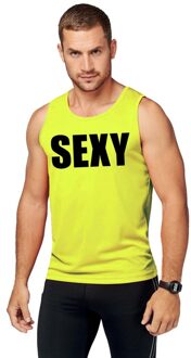Bellatio Decorations Heren singlet - neon geel - SEXY - sport shirt - fun tekst
