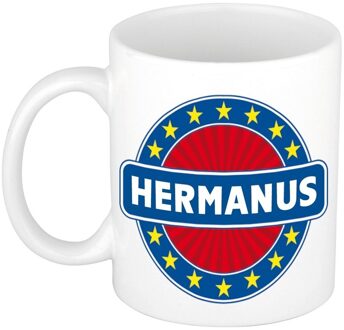 Bellatio Decorations Hermanus voornaam koffiemok - beker - wit/blauw - 300 ml - Cadeau - Heren - Collega - Vaderdag