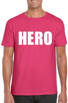 Bellatio Decorations Hero fun t-shirt roze voor heren 2XL - Feestshirts