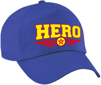 Bellatio Decorations Hero tekst pet blauw voor kinderen - baseball cap voor helden - Verkleedhoofddeksels