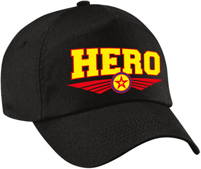 Bellatio Decorations Hero tekst pet zwart voor kinderen - baseball cap voor helden - Verkleedhoofddeksels