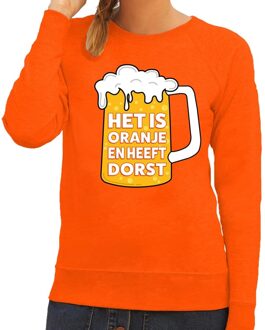 Bellatio Decorations Het is oranje en heeft dorst sweater / trui oranje dames - tekst trui voor dames - oranje kleding 2XL