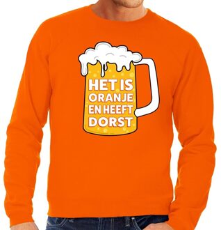 Bellatio Decorations Het is oranje en heeft dorst sweater / trui oranje heren - tekst trui voor heren - oranje kleding 2XL