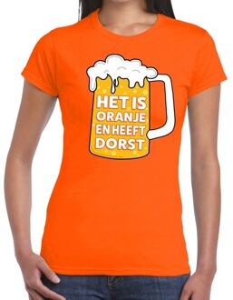 Bellatio Decorations Het is oranje en heeft dorst t-shirt oranje dames 2XL - Feestshirts