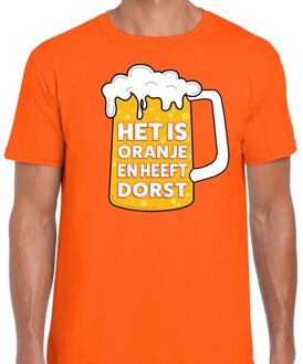 Bellatio Decorations Het is oranje en heeft dorst t-shirt oranje heren 2XL - Feestshirts