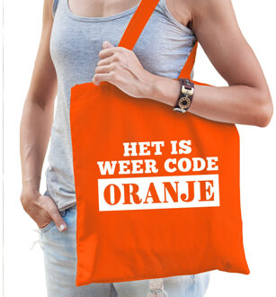 Bellatio Decorations Het is weer code Oranje katoenen tas voor dames - Feest Boodschappentassen