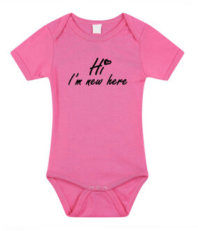 Bellatio Decorations Hi Im new here gender reveal baby rompertje roze meisjes 68 (4-6 maanden)
