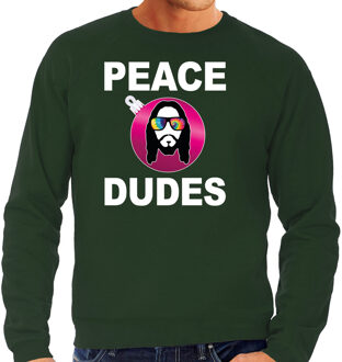 Bellatio Decorations Hippie jezus Kerstbal sweater / Kerst outfit peace dudes groen voor heren
