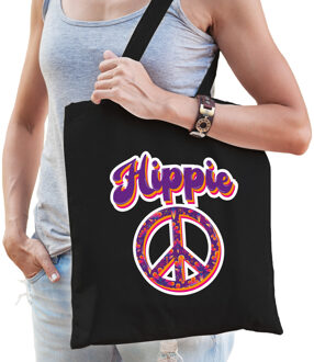 Bellatio Decorations Hippie katoenen tas zwart voor volwassenen