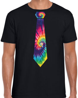 Bellatio Decorations hippie t-shirt voor heren - tie dye stropdas - jaren 60 themafeest 2XL - Feestshirts Zwart