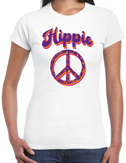 Bellatio Decorations Hippie t-shirt wit voor dames 2XL - Feestshirts