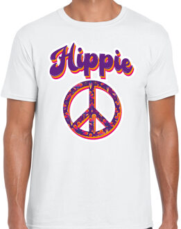 Bellatio Decorations Hippie t-shirt wit voor heren 2XL - Feestshirts