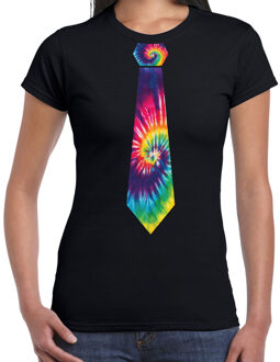 Bellatio Decorations Hippie thema verkleed feest stropdas t-shirt tie dye voor dames - zwart 2XL - Feestshirts