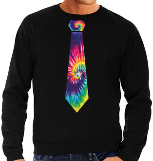 Bellatio Decorations Hippie thema verkleed sweater / trui tie dye stropdas zwart voor heren 2XL - Feesttruien