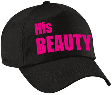 Bellatio Decorations His Beauty pet / cap zwart met roze letters dames
