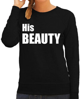 Bellatio Decorations His beauty sweater / trui zwart met witte letters voor dames XS