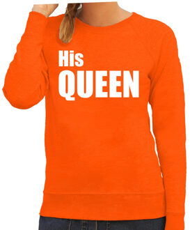 Bellatio Decorations His queen oranje trui / sweater met witte tekst voor dames 2XL - Feesttruien