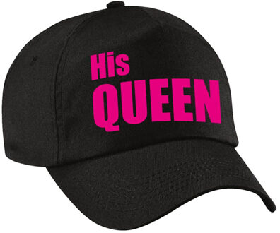 Bellatio Decorations His Queen pet / cap zwart met roze letters dames