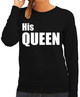 Bellatio Decorations His queen sweater / trui zwart met witte letters voor dames 2XL