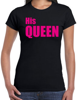 Bellatio Decorations His queen t-shirt zwart met roze letters voor dames XS