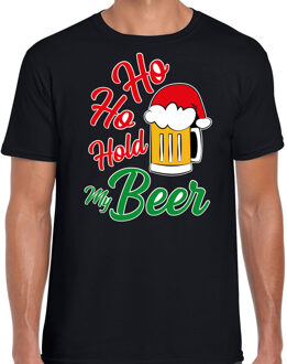 Bellatio Decorations Ho ho hold my beer fout Kerstshirt / outfit zwart voor heren