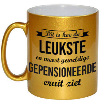 Bellatio Decorations Hoe de leukste gepensioneerde eruitziet gouden koffiemok / theebeker afscheidscadeau pensioen / VUT 330 ml - feest mokke Goudkleurig