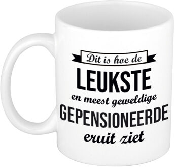 Bellatio Decorations Hoe de leukste gepensioneerde eruitziet witte koffiemok / theebeker afscheidscadeau pensioen / VUT 300 ml - feest mokken