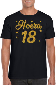 Bellatio Decorations Hoera 18 jaar verjaardag cadeau t-shirt - goud glitter op zwart - heren - cadeau shirt 2XL