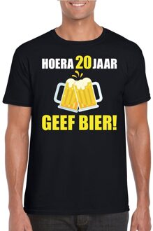 Bellatio Decorations Hoera 20 jaar geef bier t-shirt zwart heren 2XL