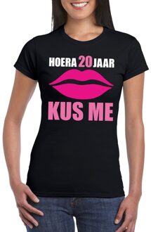 Bellatio Decorations Hoera 20 jaar kus me t-shirt zwart dames L