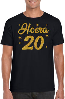 Bellatio Decorations Hoera 20 jaar verjaardag cadeau t-shirt - goud glitter op zwart - heren - cadeau shirt 2XL