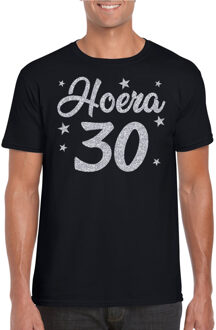 Bellatio Decorations Hoera 30 jaar verjaardag / jubileum cadeau t-shirt - zilver glitter op zwart - heren - cadeau shirt 2XL