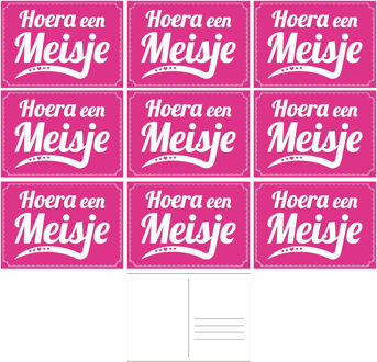 Bellatio Decorations Hoera een meisje ansichtkaart - 10x - wenskaart - geboorte - geboren - kraamcadeau - A5 - roze - kar