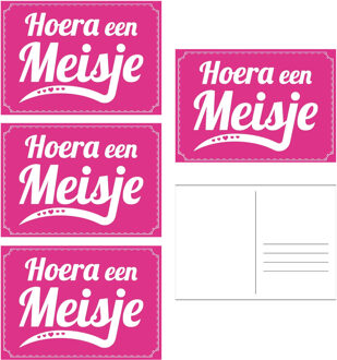 Bellatio Decorations Hoera een meisje ansichtkaart - 5x - wenskaart - geboorte - geboren - kraamcadeau - A5 - roze - kart