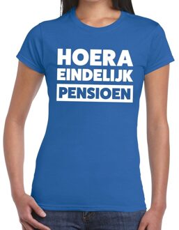 Bellatio Decorations Hoera eindelijk pensioen t-shirt blauw dames XL